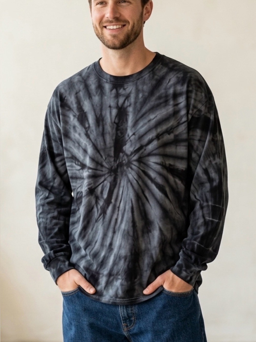 Colortone Charcoal Black Spider Tie Dye Long Sleeve Shirt 3XL NWT Streetwear